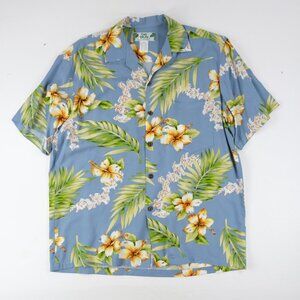 Two Palms Mens Hawaiian Shirt Medium Rayon Button Up blue Tropical Vacation